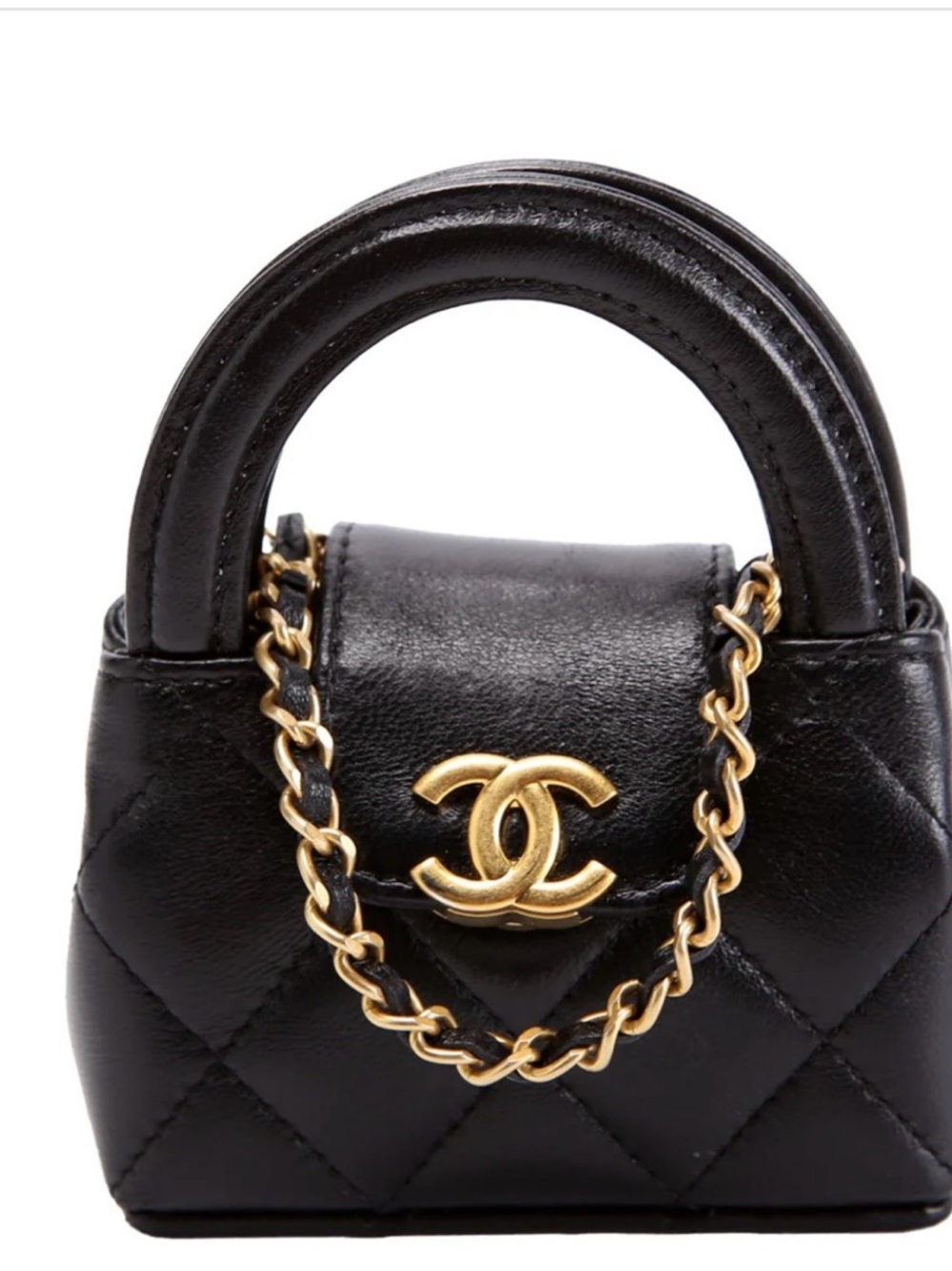 CHANEL Black Quilted Mini Top-Handle Bag with Gold Chain